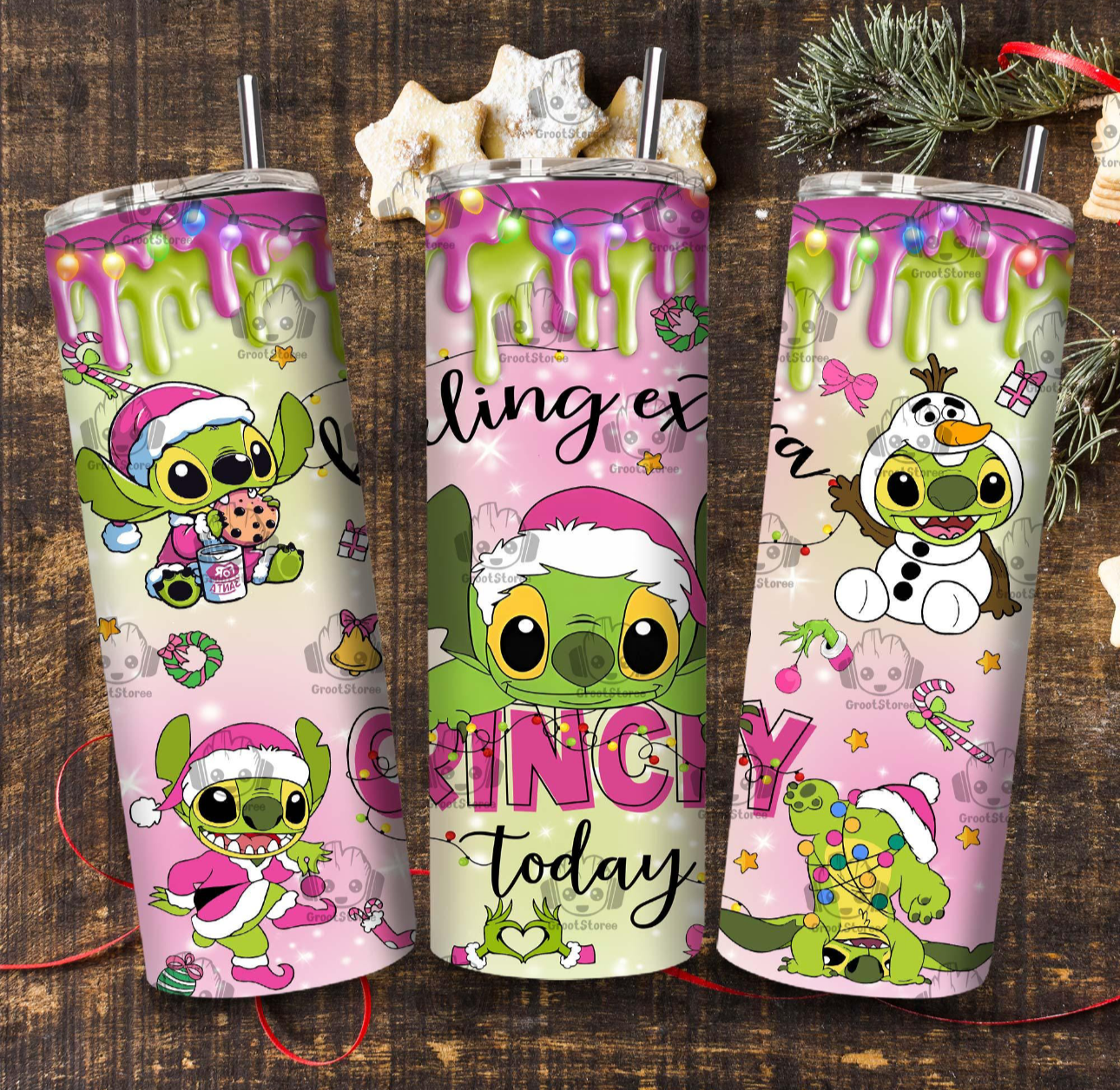 Christmas tumbler -Pink and green drip