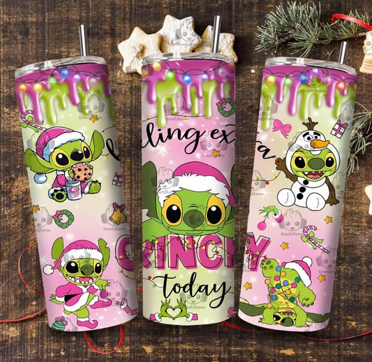 Christmas tumbler -Pink and green drip