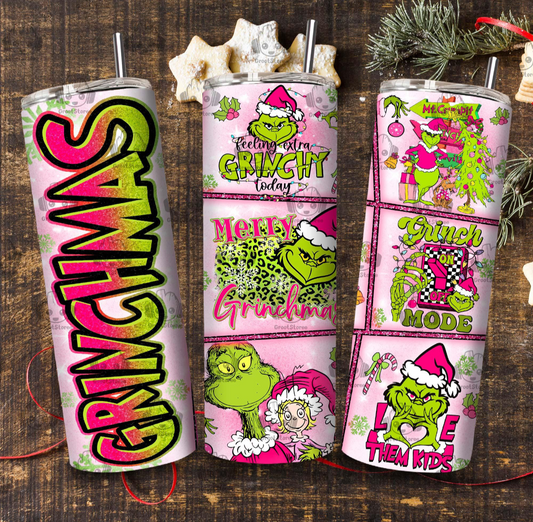 Christmas tumbler - Pink & green christmas