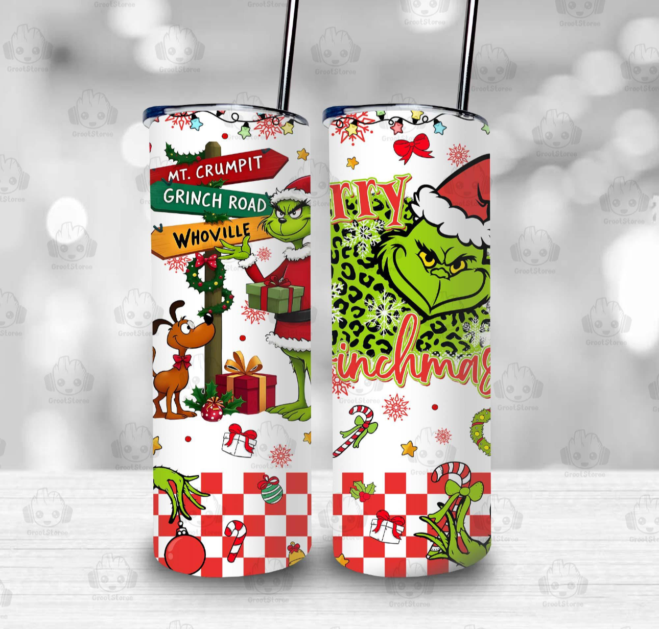 Christmas tumbler- Red checkered Christmas