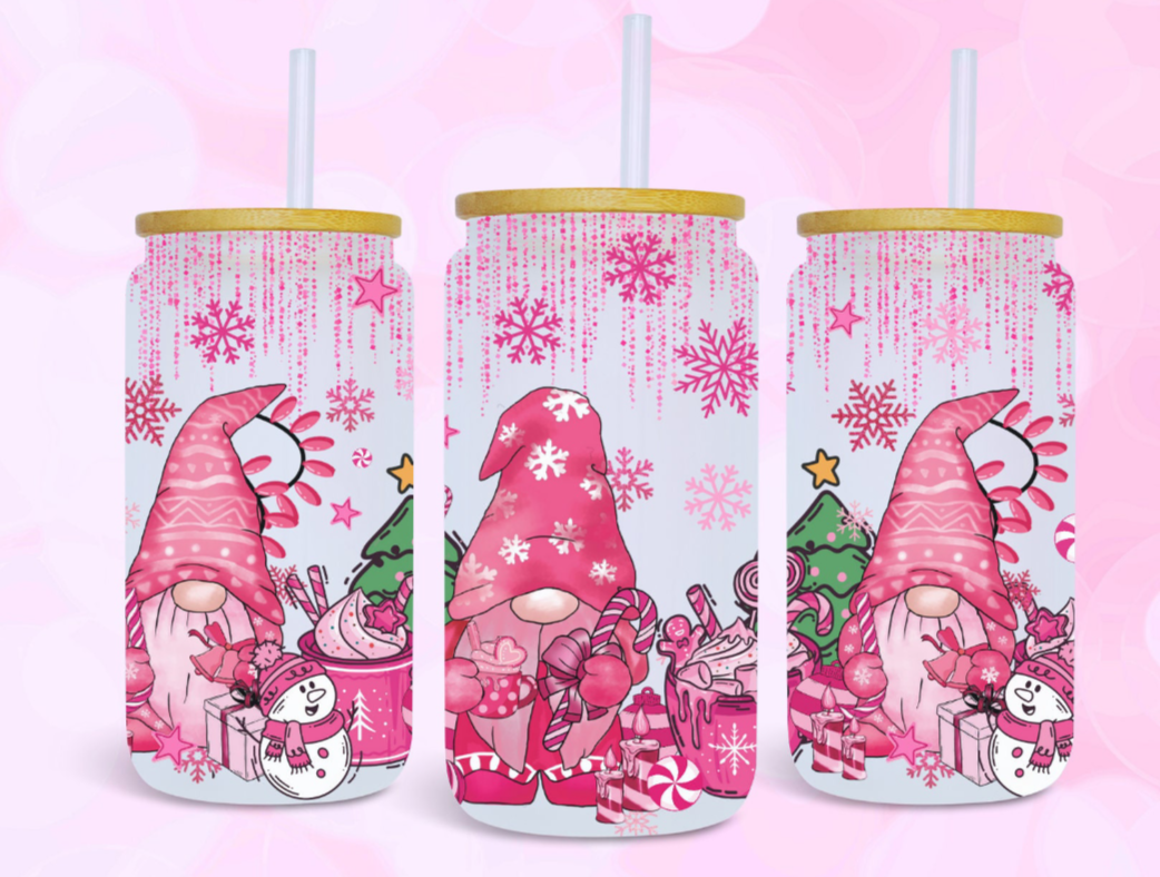 Christmas- 16oz - Pink Christmas gnomes