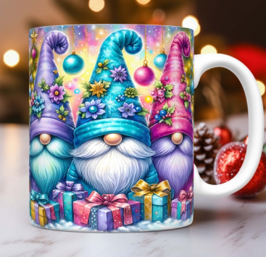 15oz mug - Christmas glitter gnomes