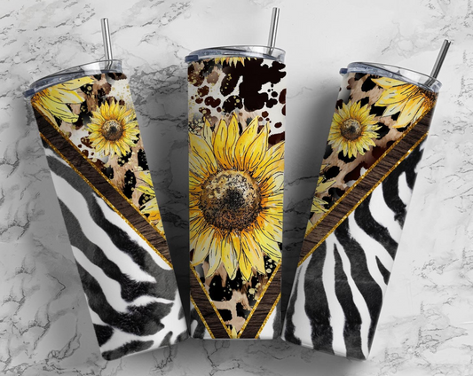 20oz tumbler - Zebra print sunflowers