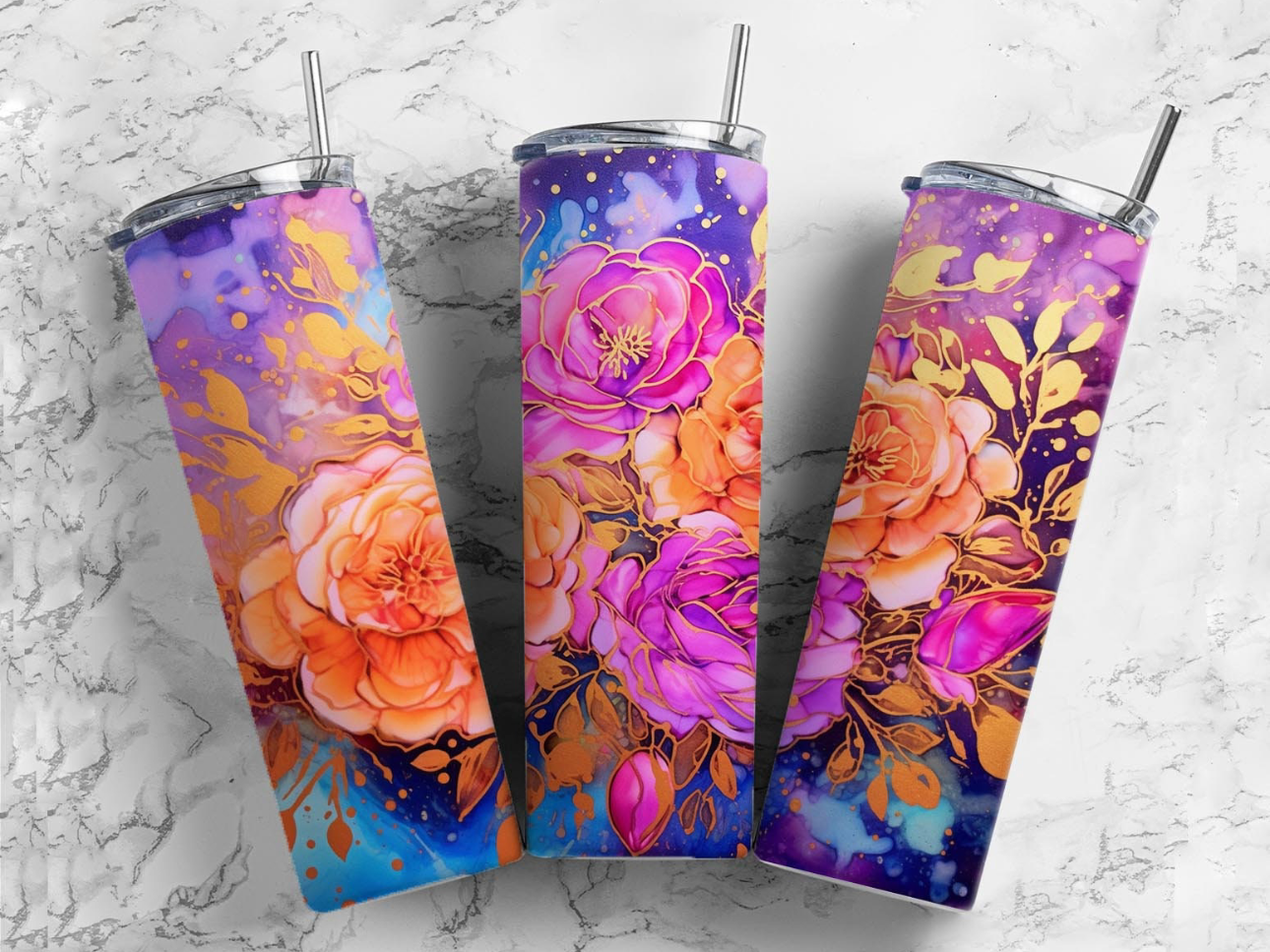 20oz tumbler - Alcohol ink florals