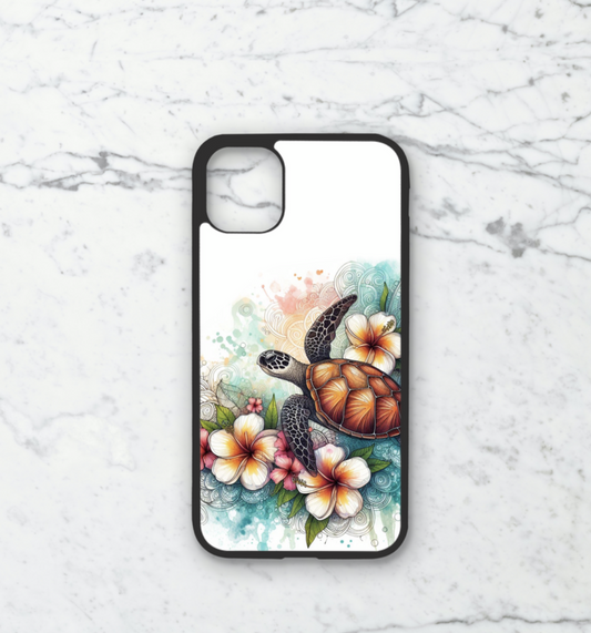 Phone case only!! Watercolor frangipani turtle 2