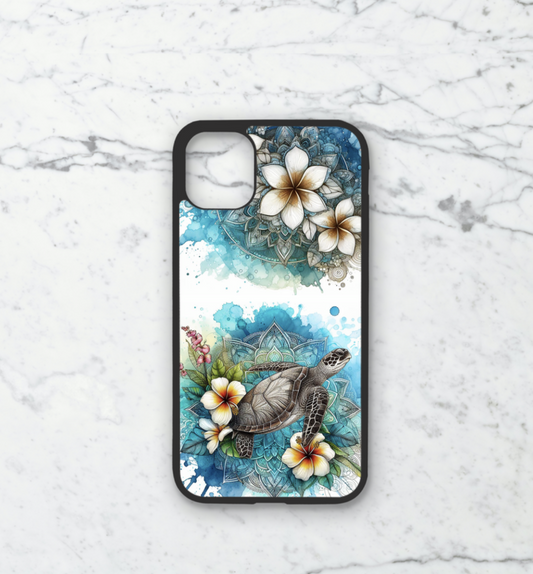 Phone case only!! Watercolor frangipani turtle