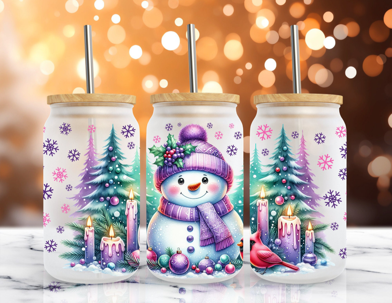 Christmas- 16oz - Purple Christmas snowman