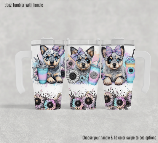 20oz Tumbler with handle - Cute cattle dogs