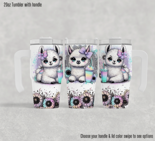 20oz Tumbler with handle - Cute llamas