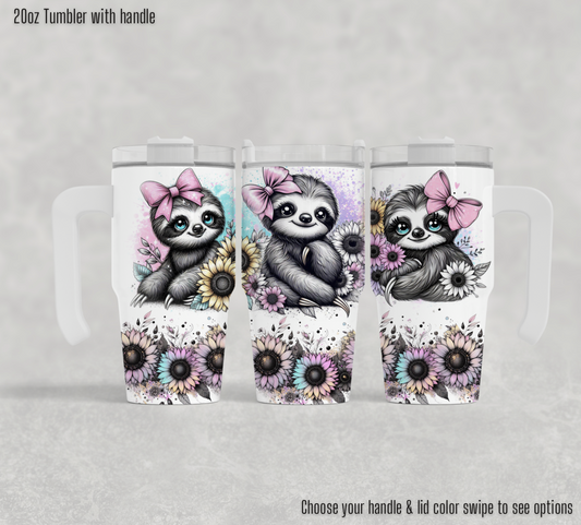 20oz Tumbler with handle - Cute sloths