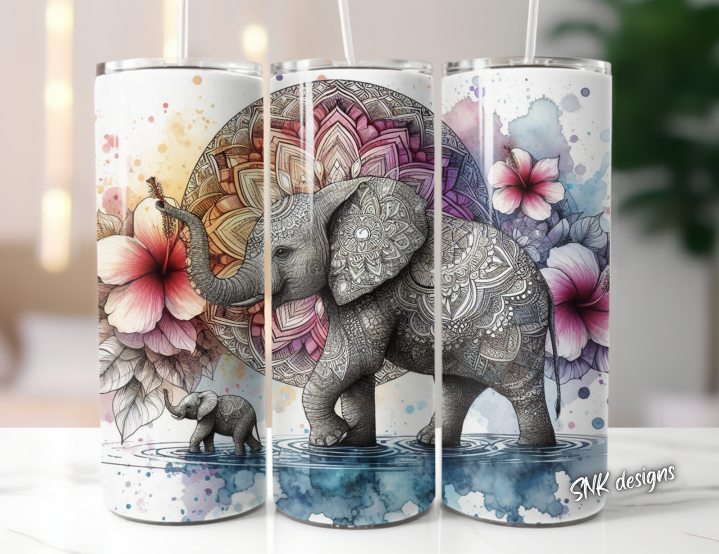 Tumbler only!! Watercolor elephant 2