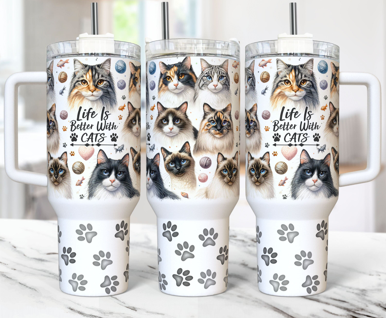 40oz cup- Life is better with cats