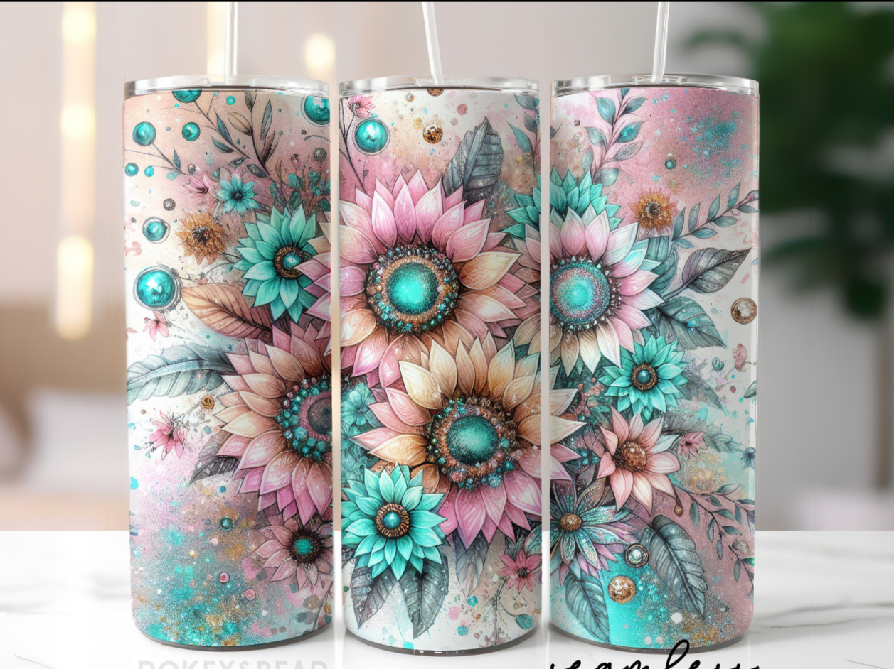 20oz tumbler - Glitter forals