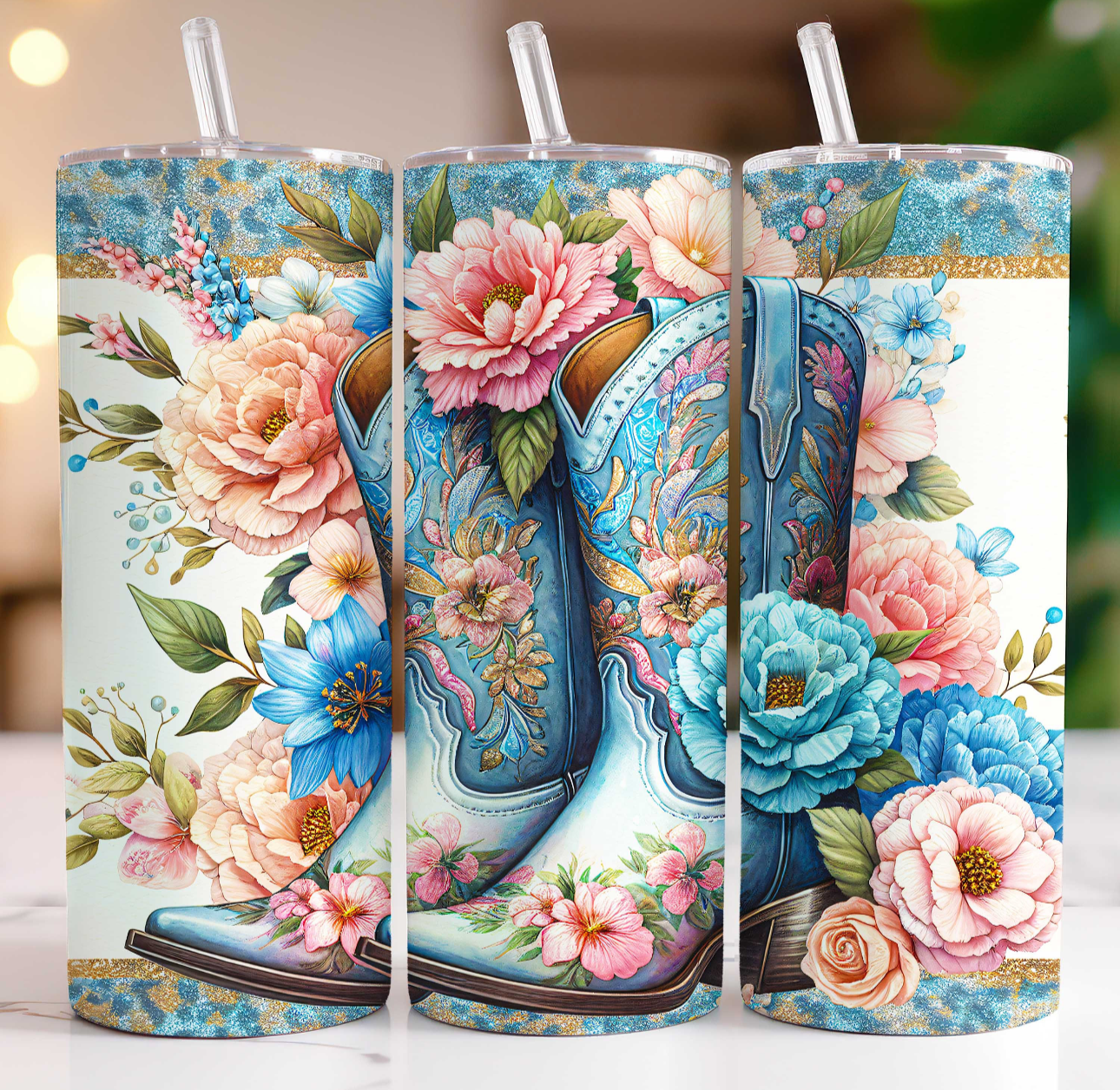 20oz Tumbler - Floral cowgirl boots