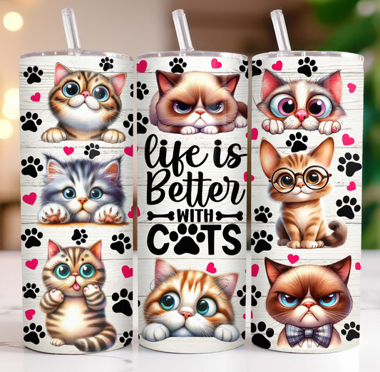 20oz Tumbler - Life is better with cats