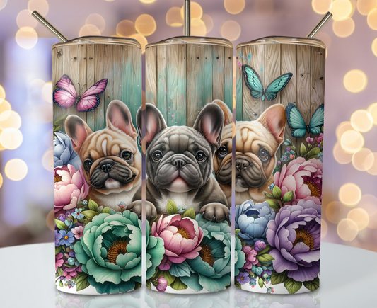 20oz tumbler - Cute Frenchies sat on fence