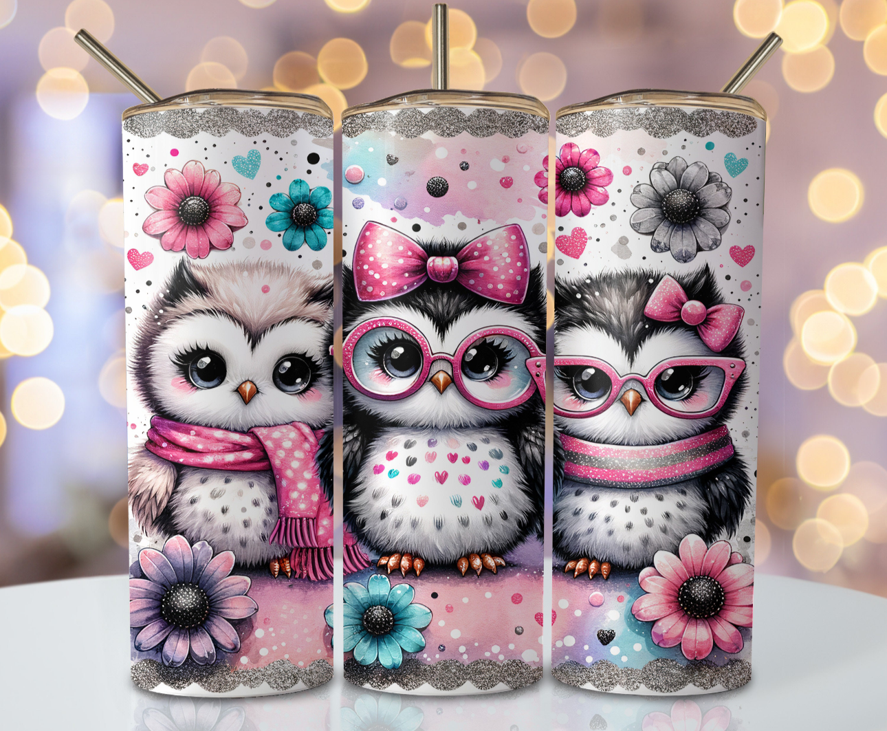 20oz tumbler - 3 cute owls