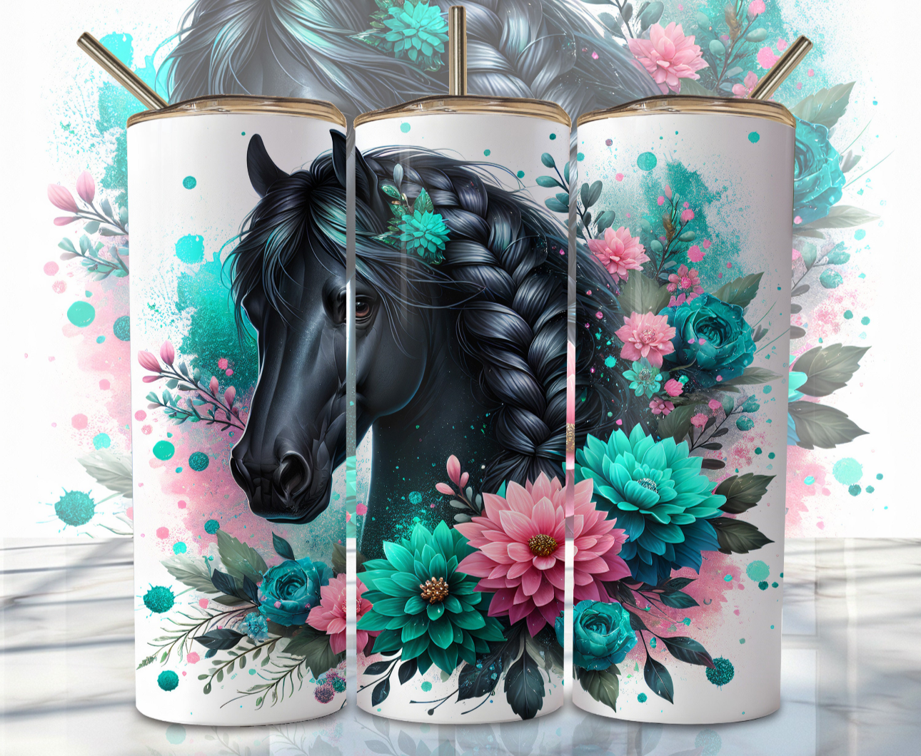 20oz tumbler - Black majestic horse