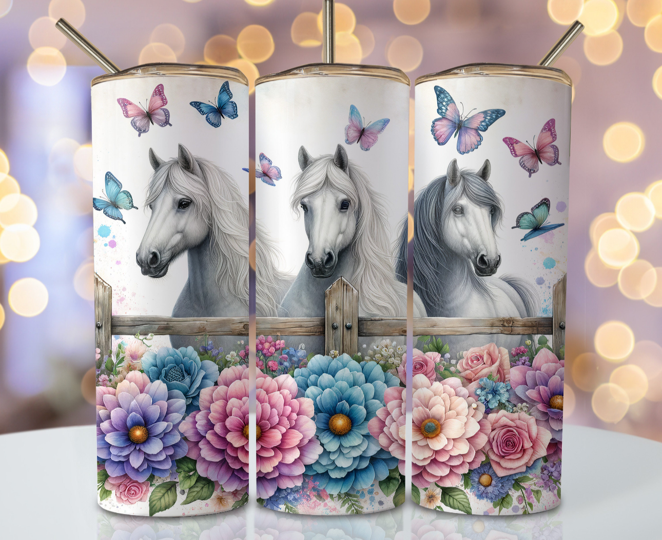 20oz tumbler - Floral horses