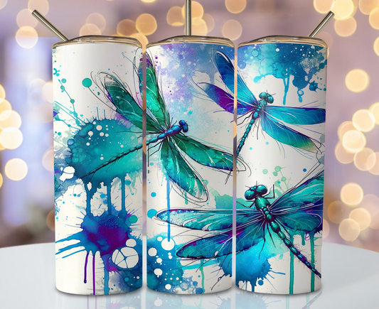 20oz tumbler - Blue dragonflies