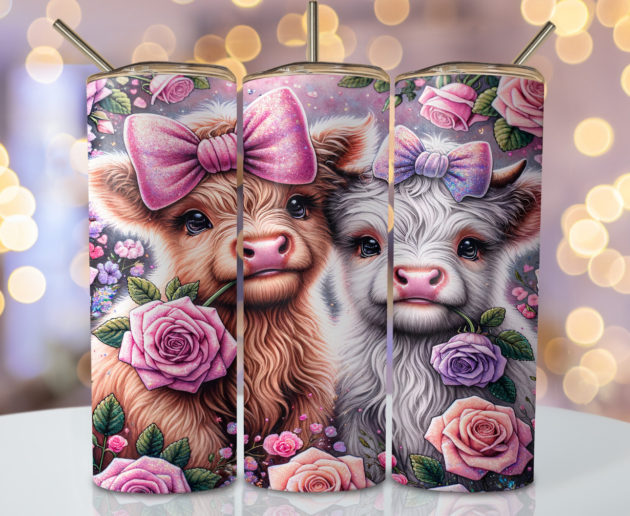 20oz tumbler - 2 cute glitter cows