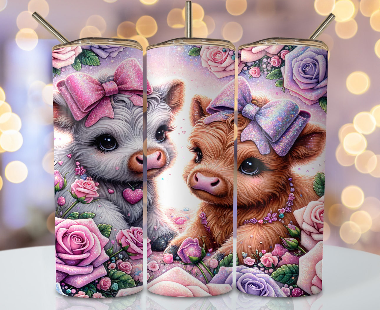 20oz tumbler - 2 cute glitter cows #2