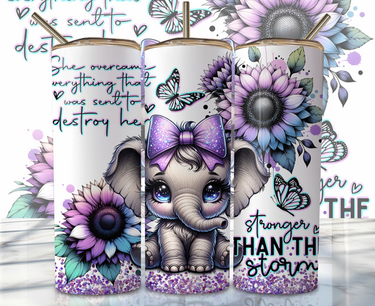 20oz tumbler - Cute elephant "Stronger than the storm"