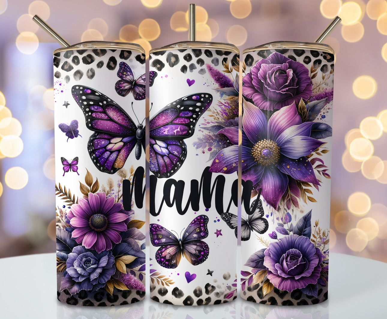 20oz tumbler - Purple floral MAMA