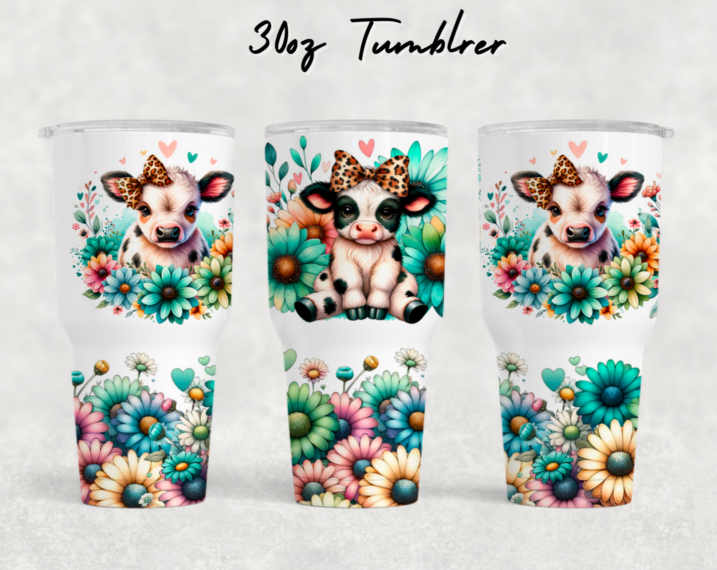 30oz NEW Tumblers - Cute cows green florals