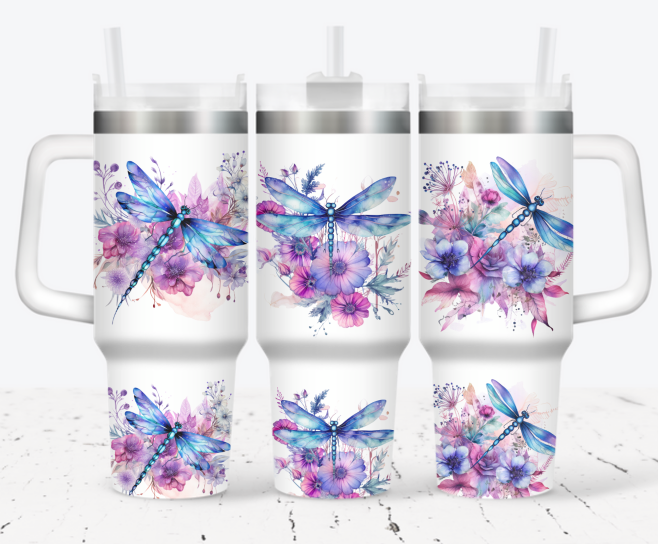 40oz Tumbler  - Blue pink and purple dragonflies