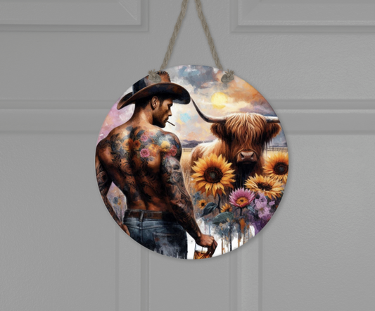 Wooden round hanging panels - Western cowboy 3