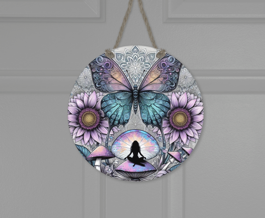 Wooden round hanging panels - Enchanted Butterfly