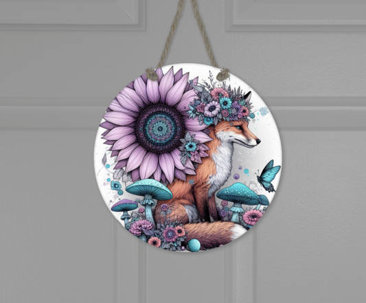 Wooden round hanging panels - Enchanted fox