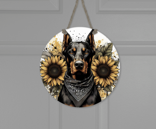 Wooden round hanging panels - Doberman