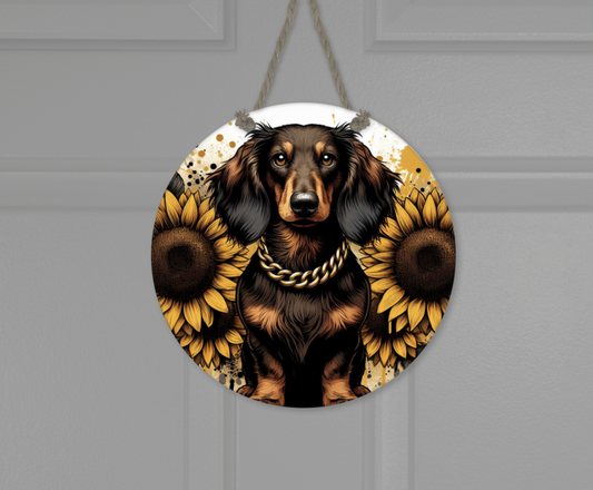 Wooden round hanging panels - Dachshund