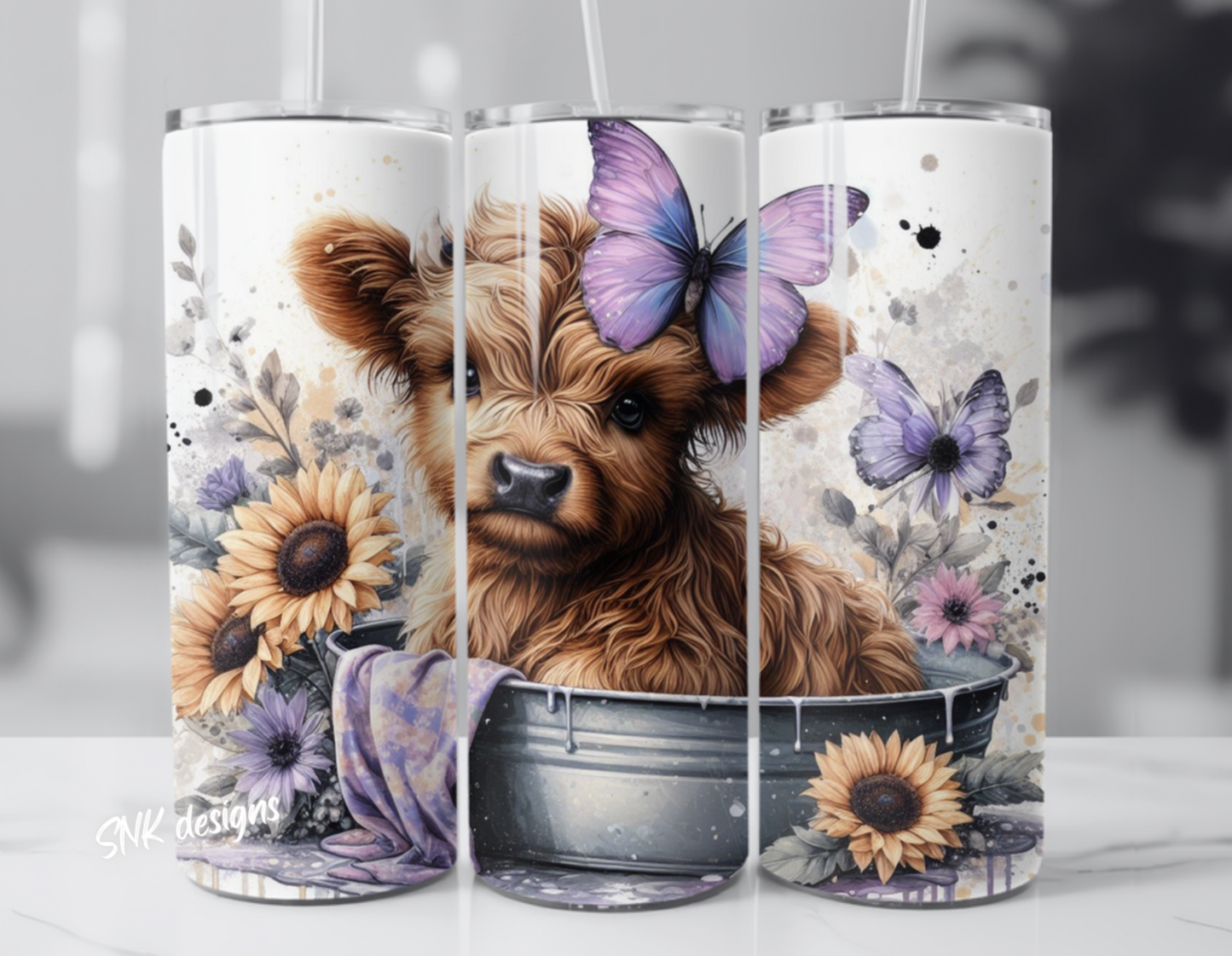 Tumbler only! - Purple highland cow in a tub