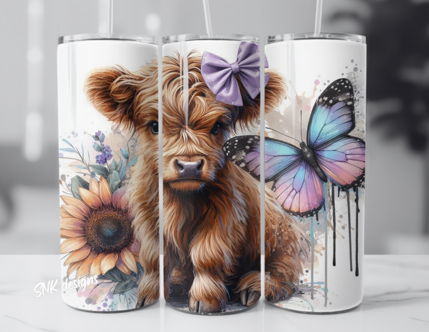 Tumbler only! - Purple butterfly highland cow