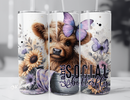 Tumbler only! - Purple butterfly highland cow anti social 2