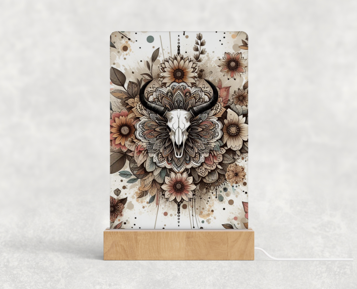 LED acrylic light stand - Boho bull skull