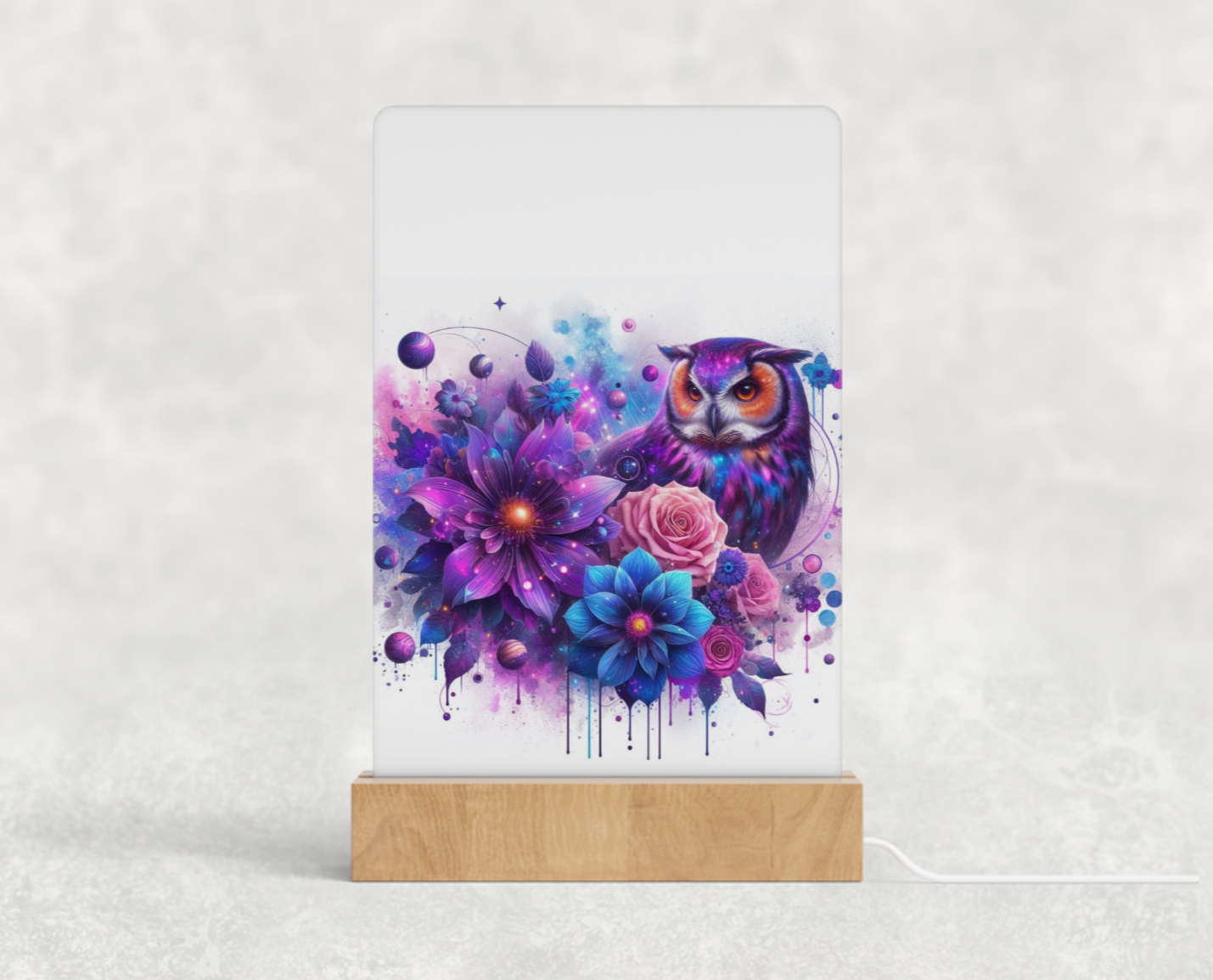 LED acrylic light stand - Orange and purple celestial owl