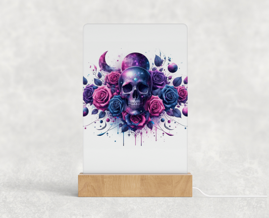 LED acrylic light stand - Purple and pink celestial skull