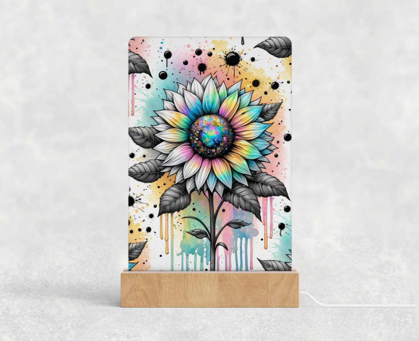 LED acrylic light stand - Pastel rainbow sunflower