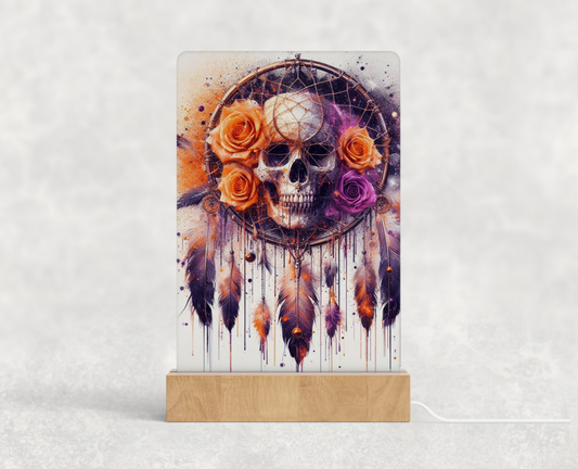 LED acrylic light stand - Orange and purple skull with dream catcher 3