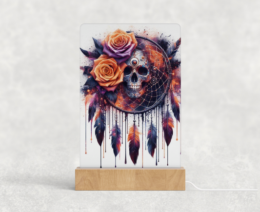 LED acrylic light stand - Orange and purple skull with dream catcher 2