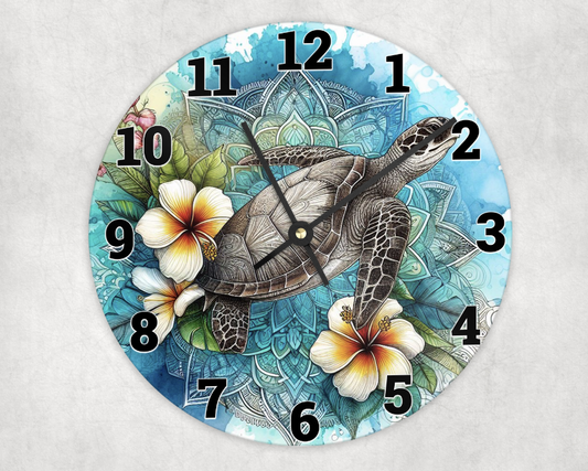 Wooden clock - Ocean blue turtle