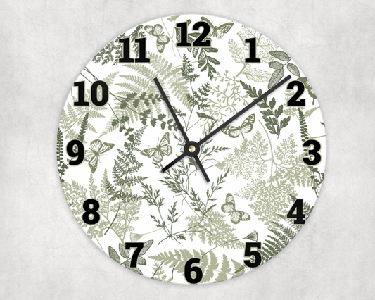 Wooden clock - Sage green florals