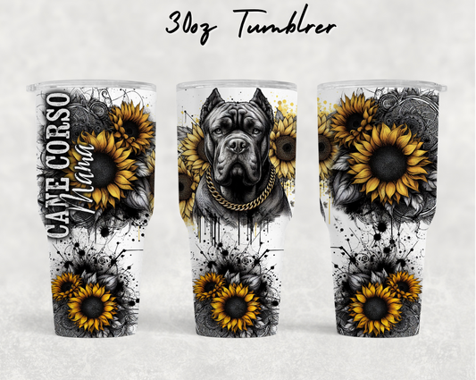 30oz NEW Tumblers - Yellow sunflower Cane Corso MAMA