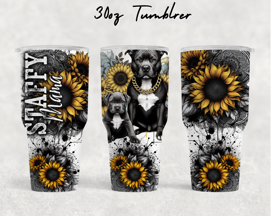 30oz NEW Tumblers - Yellow sunflower staffy MAMA 2