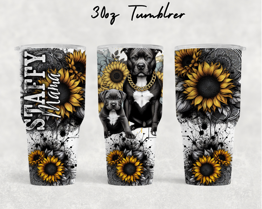 30oz NEW Tumblers - Yellow sunflower staffy MAMA 2