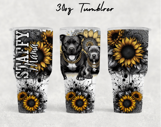 30oz NEW Tumblers - Yellow sunflower staffy MAMA